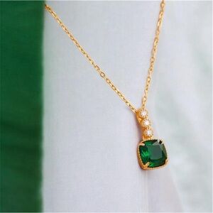 Green & CZ Stone Pendant Gold Plated Necklace NWT